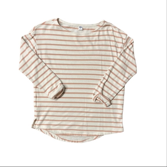 Old Navy Cream & Light Pink 1/2 Sleeve Striped Shirt - Picture 2 of 4